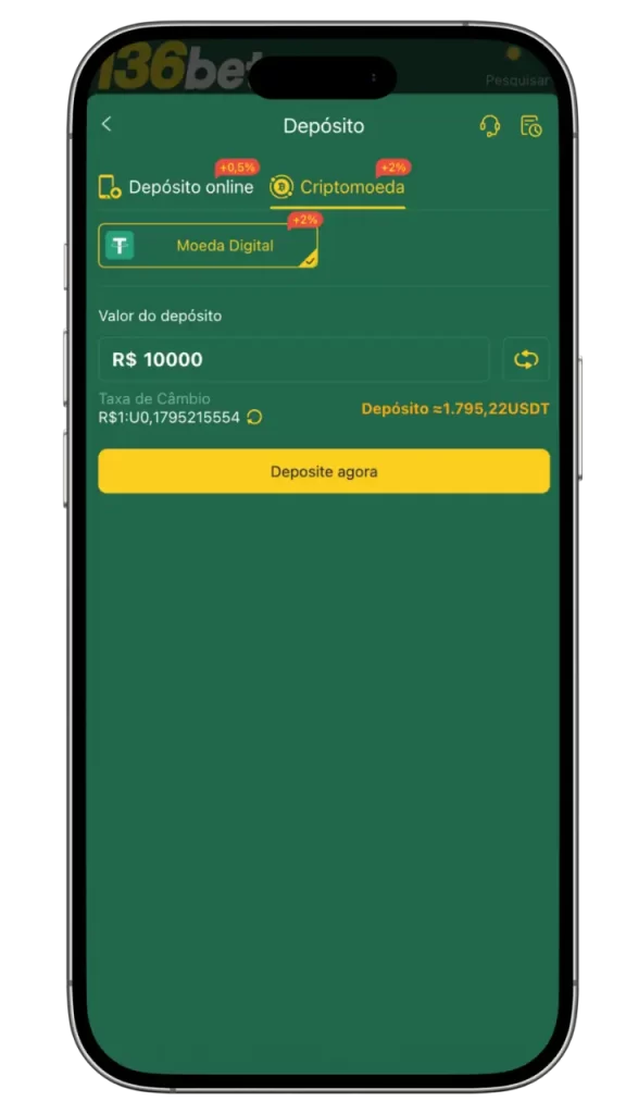 136bet Depósito Criptomoeda